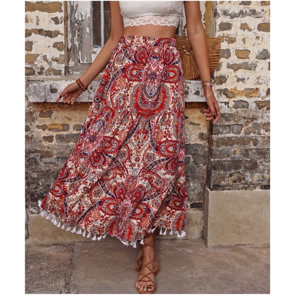 Bellanblue Dresses & Skirts - Paisley Print Tassel Hem Maxi Skirt